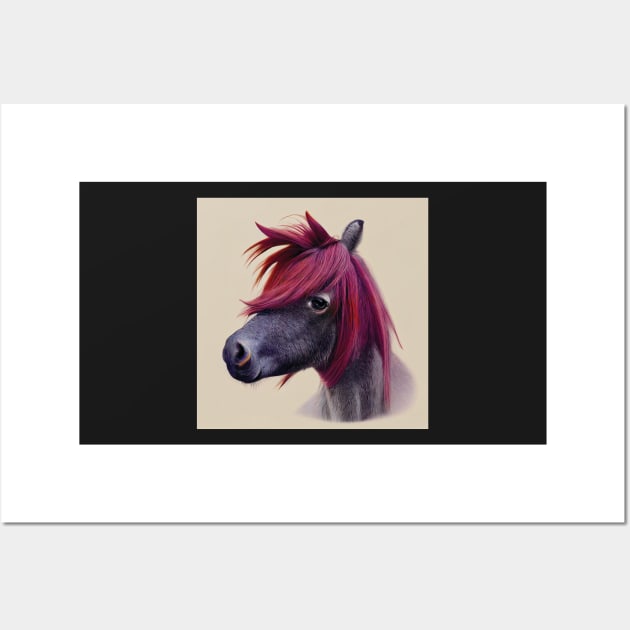 Shetland Pony Pink Maned Horse Wall Art by Geminiartstudio